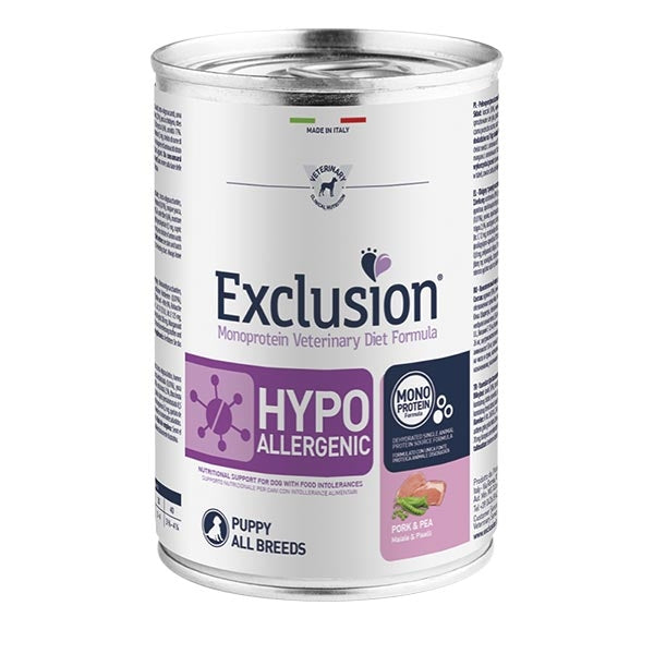 Exclusion Diet Hypoallergenic Puppy Maiale e Piselli 400gr Exclusion Diet Hypoallergenic Puppy Maiale e Piselli 400gr